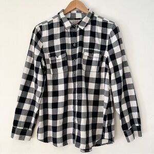 Old Navy Black & White Plaid Button Down Flannel Shirt Size L